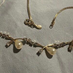 Gold and Cream Pearl Necklace with Sparkling Accents, PCI Jewelry